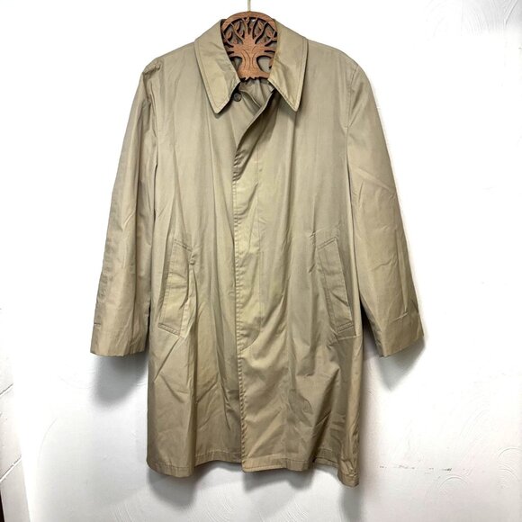 Vintage London Fog Trench Coat Beige Mid-Length Long Sleeve 90s Y2K Men 42 Short - Picture 1 of 6